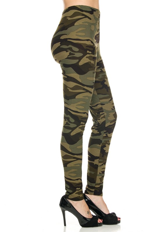 Right side leg image of Buttery Smooth Plus Size Green Camouflage Leggings