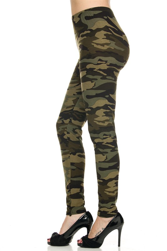 Left side leg image of Buttery Smooth Plus Size Green Camouflage Leggings
