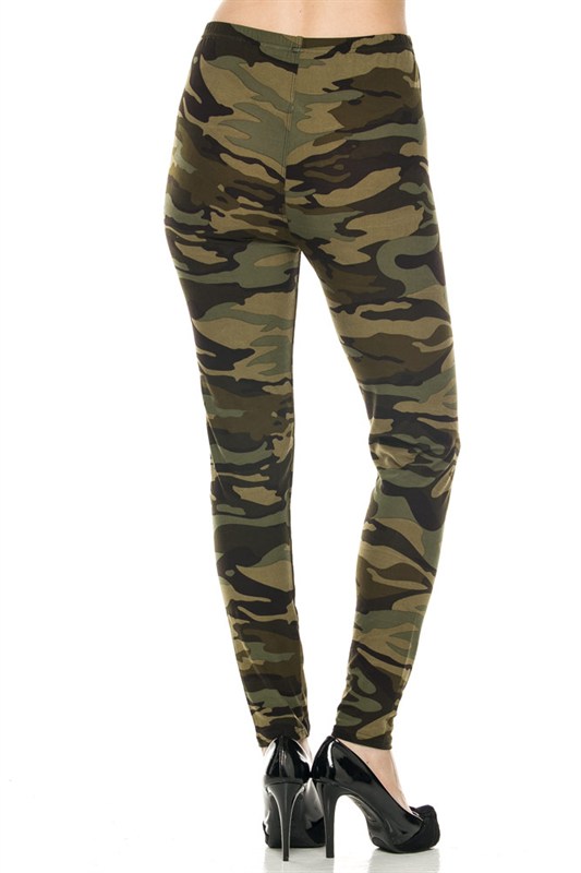 Back side image of Buttery Smooth Plus Size Green Camouflage Leggings