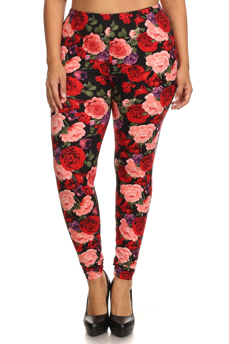 Front side image of Wholesale Buttery Smooth Vivid Rose Plus Size Leggings