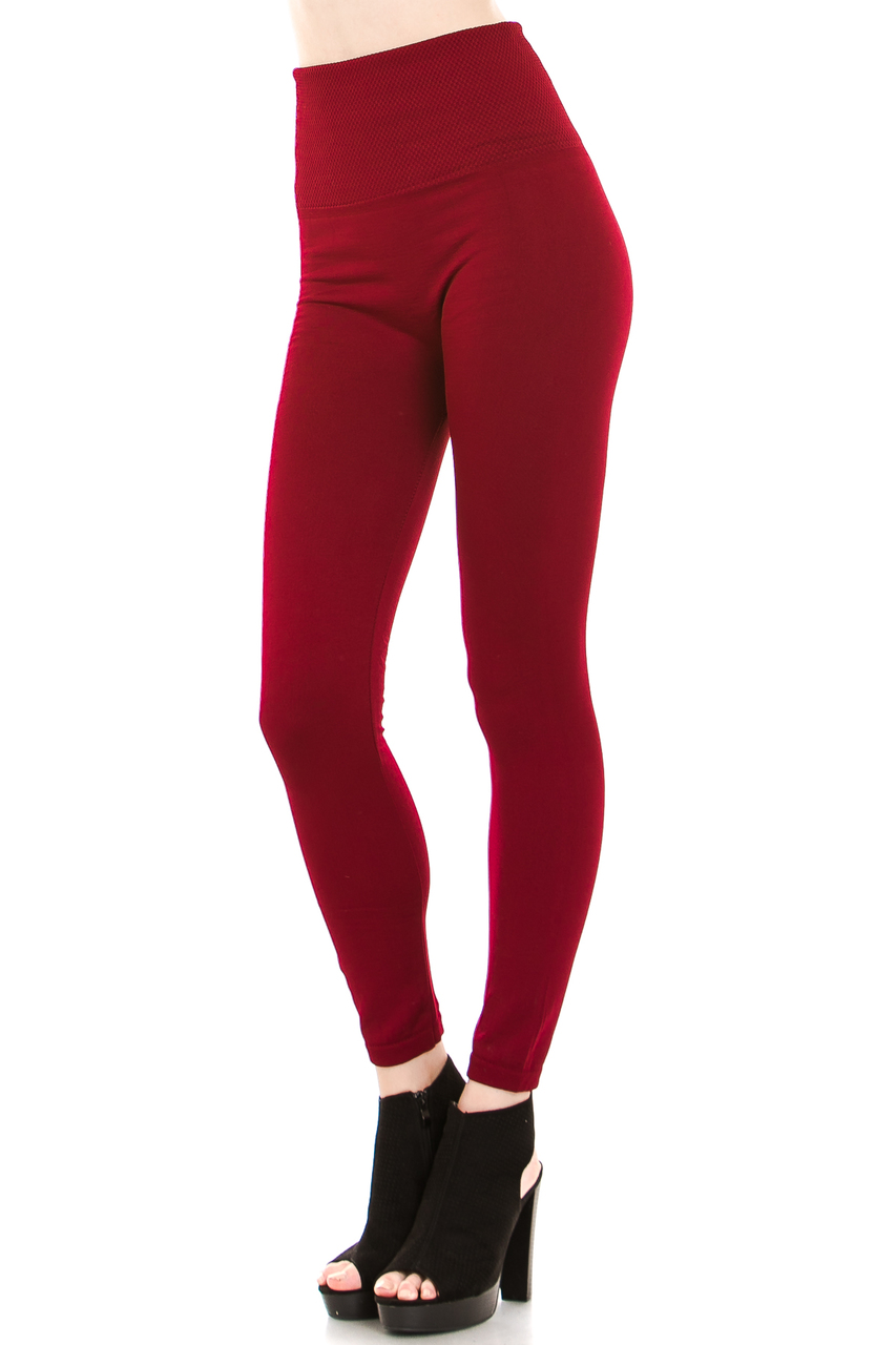 Side Image of Banded High Waisted Fleece Lined Leggings