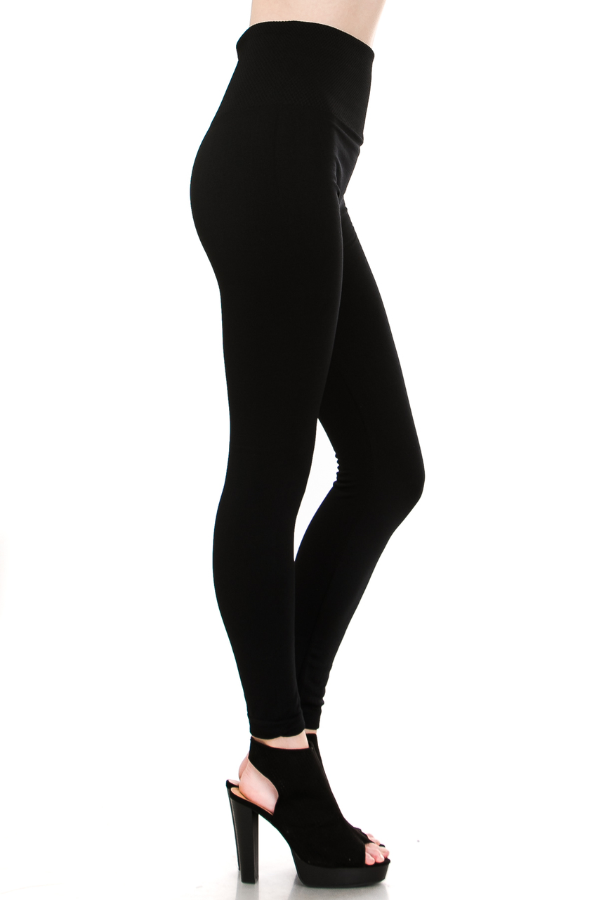 Side Image of Banded High Waisted Fleece Lined Leggings