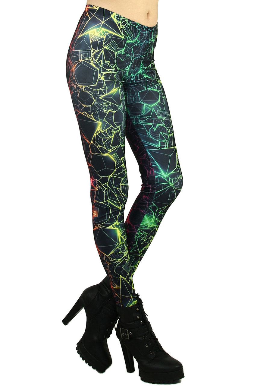 Right side leg image of Graphic Printed Neon Geometry Leggings
