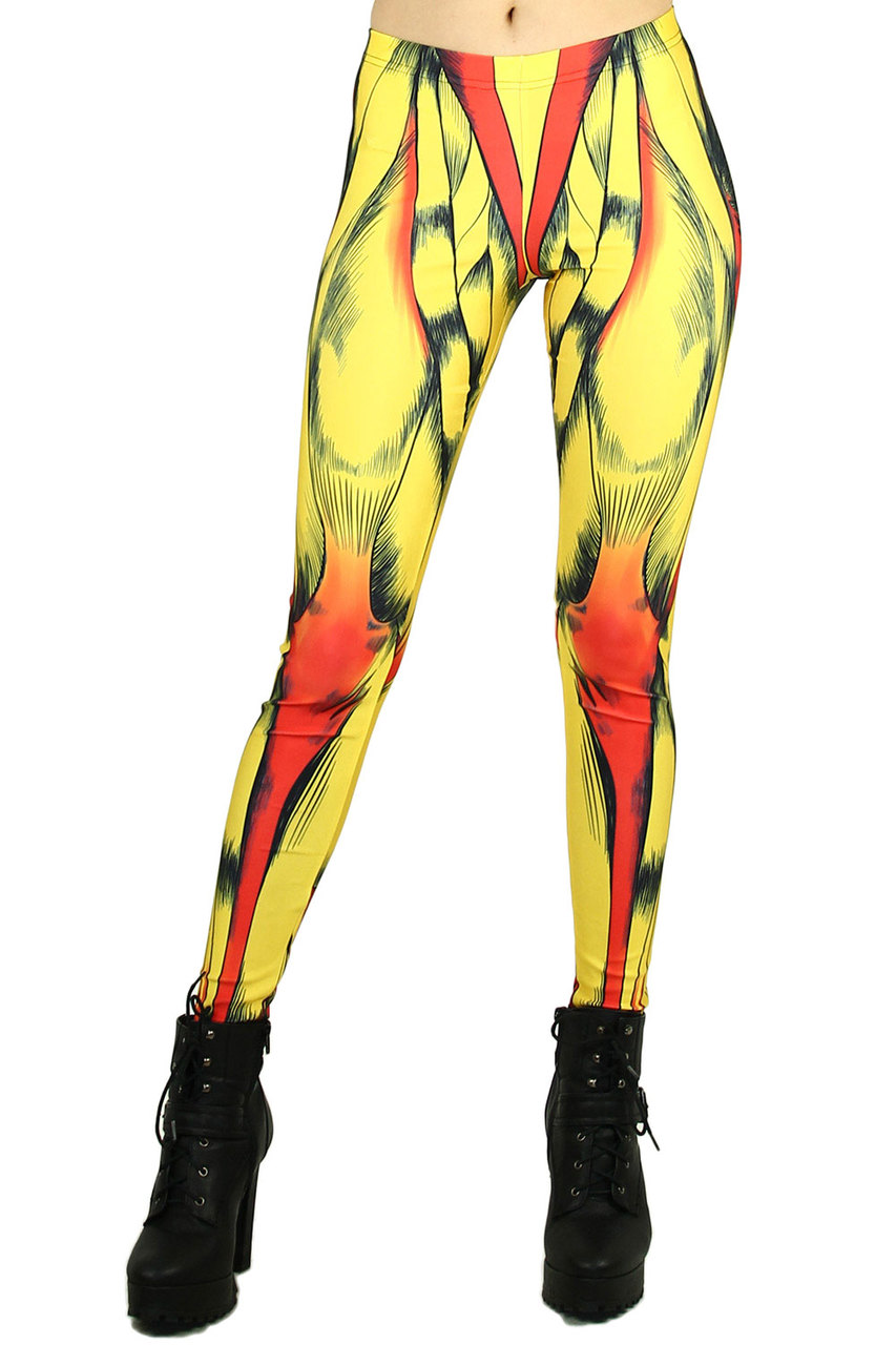 Front side image of Wholesale Graphic Printed Comic Muscle Leggings