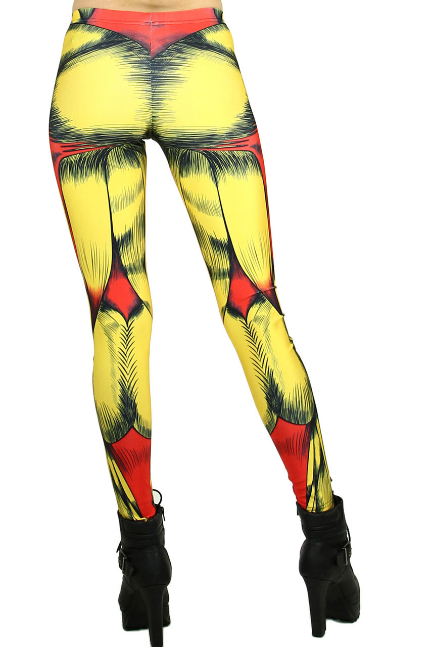 Back side image of Graphic Printed Comic Muscle Leggings