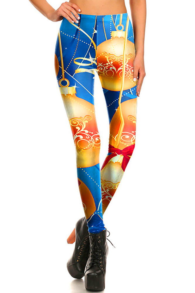 Front side image of Wholesale Graphic Print Gold Ornament Leggings