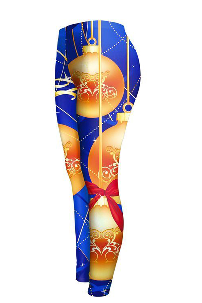 Left side leg image of Graphic Print Gold Ornament Leggings