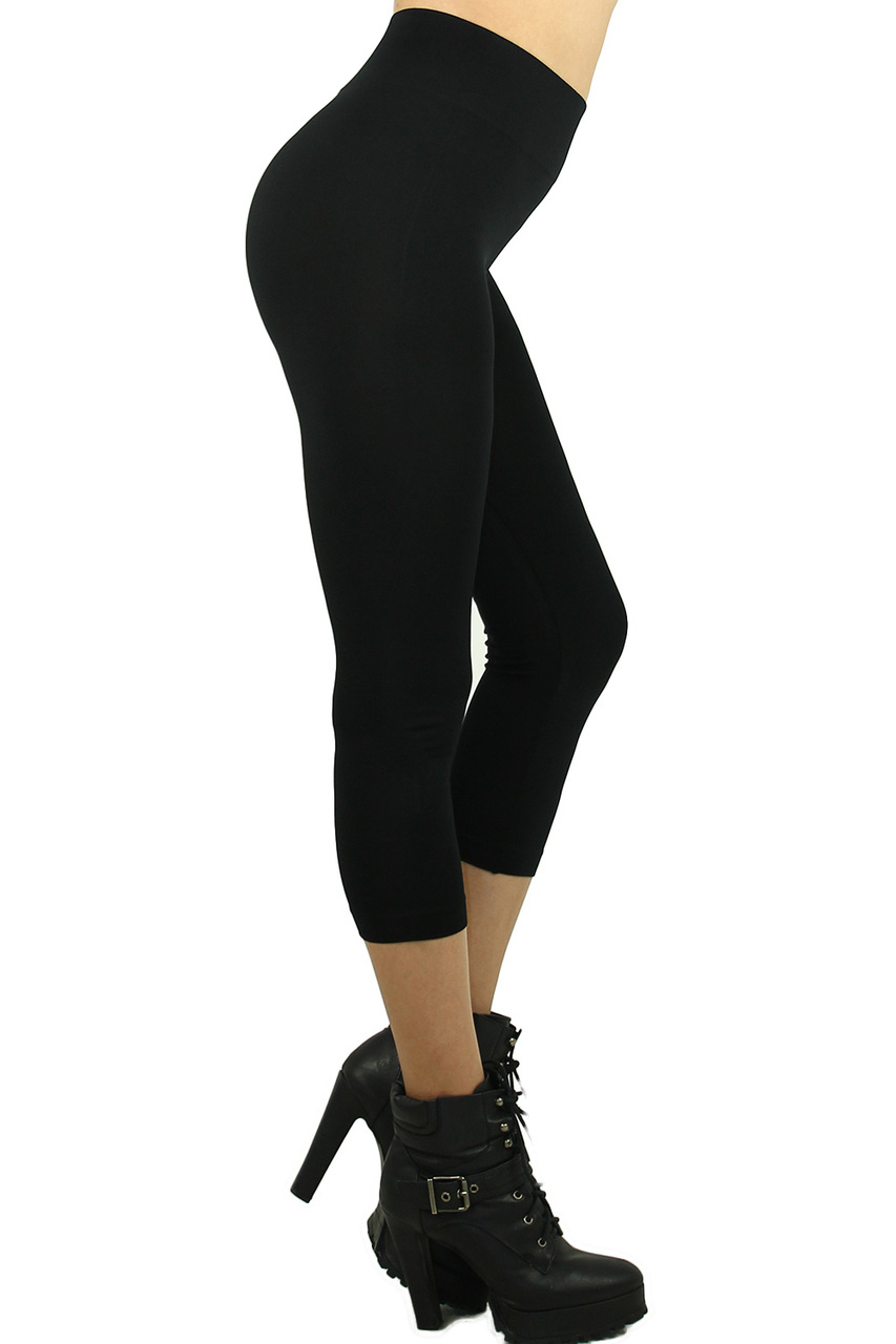 Left Side Image of Basic Spandex Capri Leggings