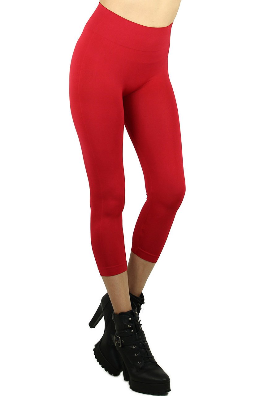 Left Side Image of Basic Spandex Capri Leggings