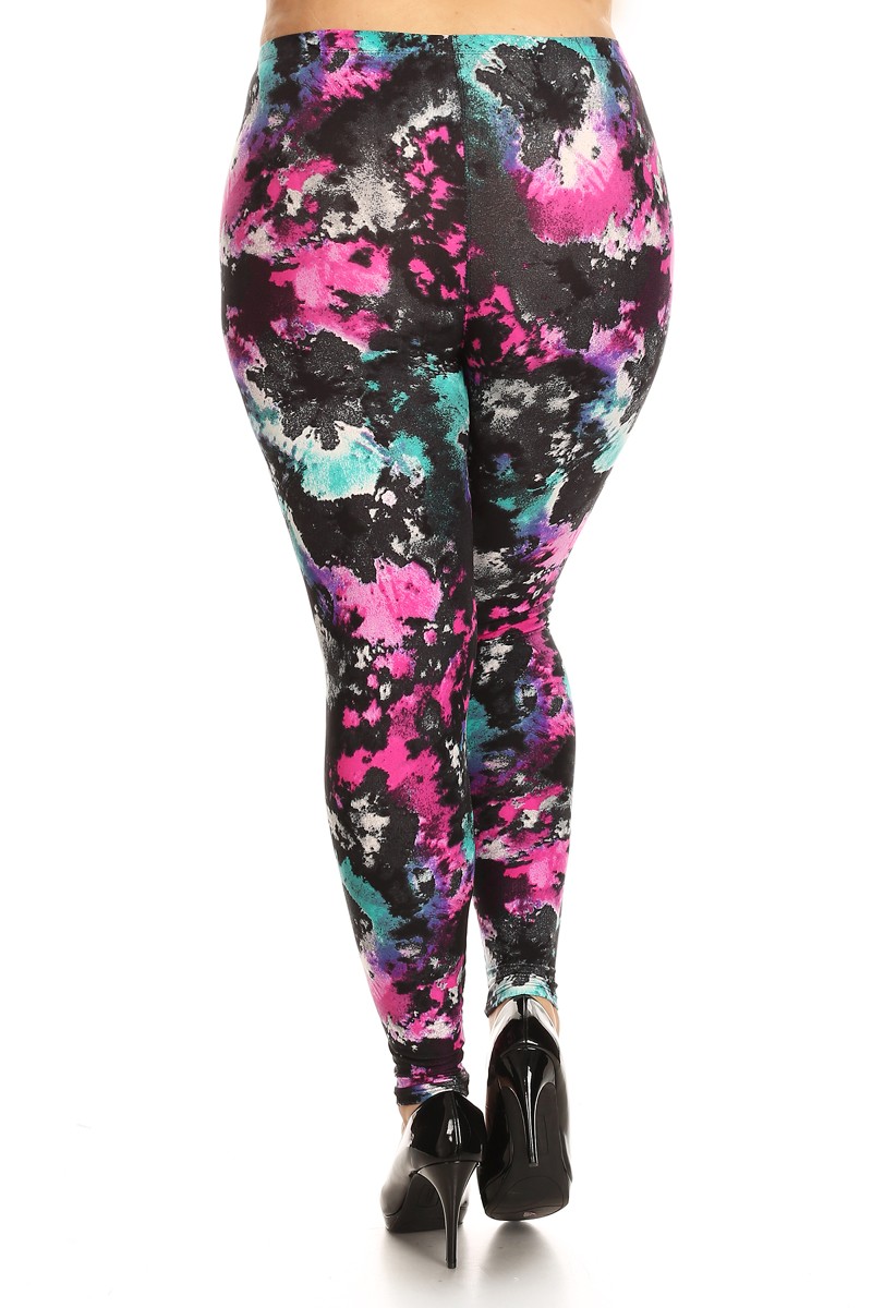 Back side image of Buttery Smooth Aurora Borealis Tie Dye Plus Size Leggings
