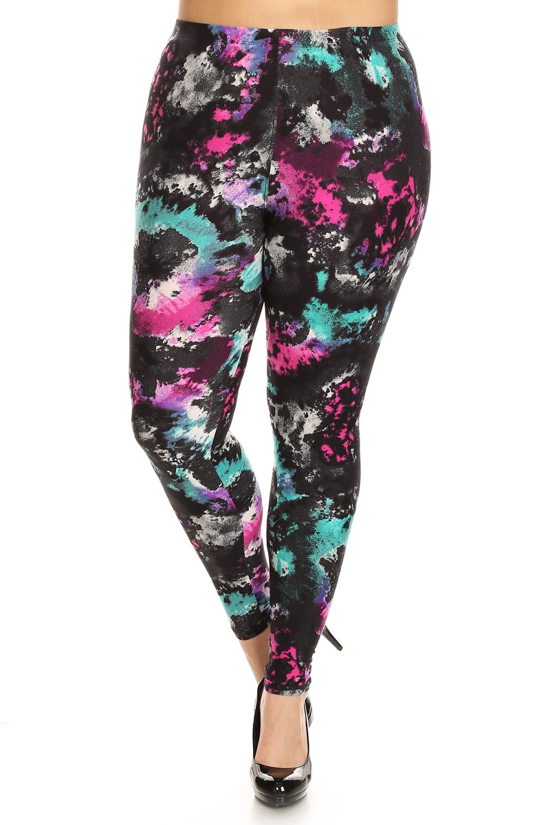 Front side image of Buttery Smooth Aurora Borealis Tie Dye Plus Size Leggings