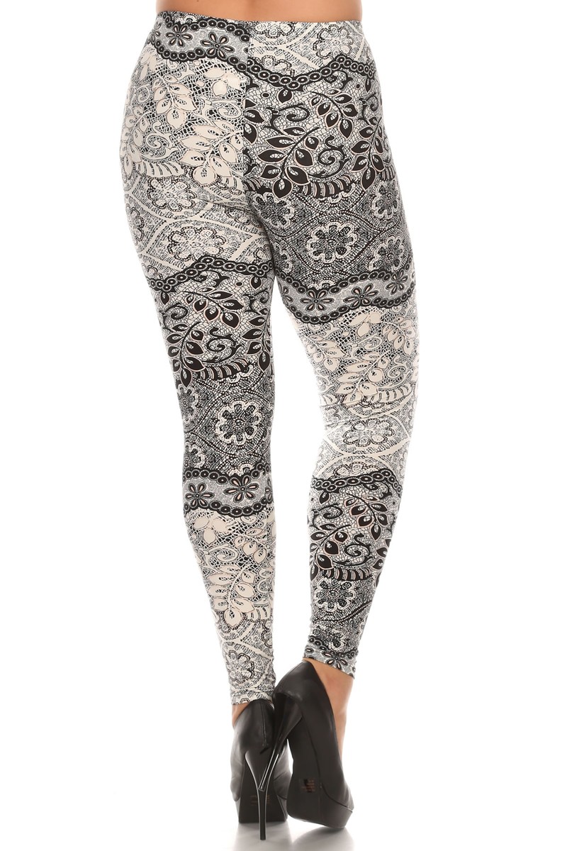 Back side image of Buttery Smooth Plus Size Exquisite Leaf Leggings - Extra Plus