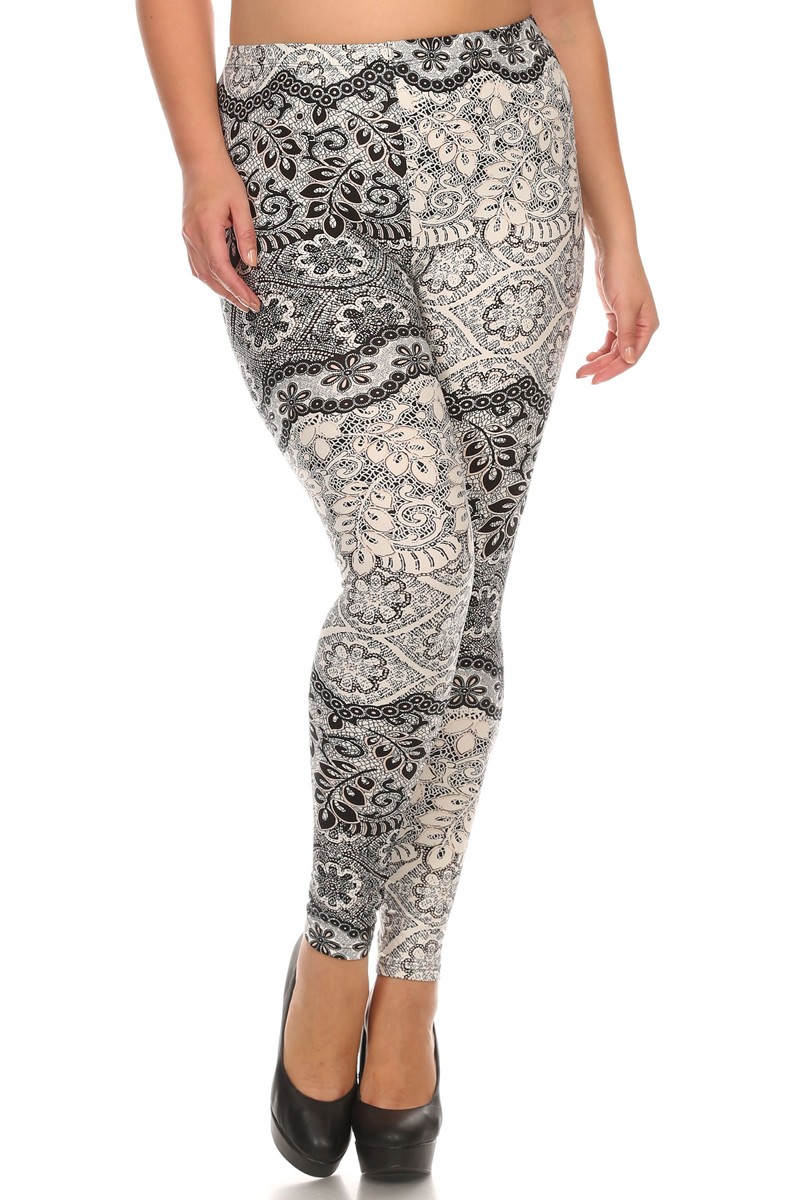 Front side image of Buttery Smooth Plus Size Exquisite Leaf Leggings - Extra Plus