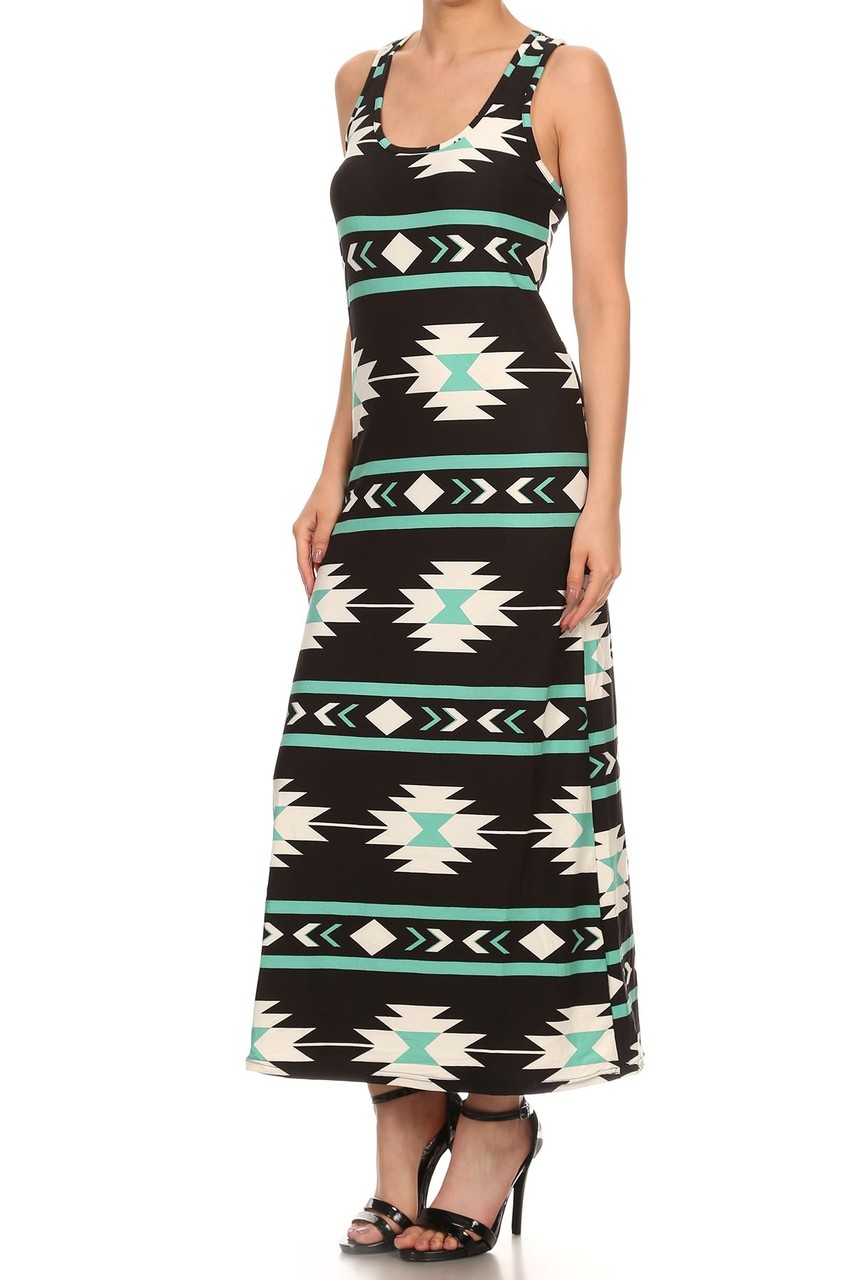 Wholesale Buttery Soft Mint on Black Aztec Maxi Dress