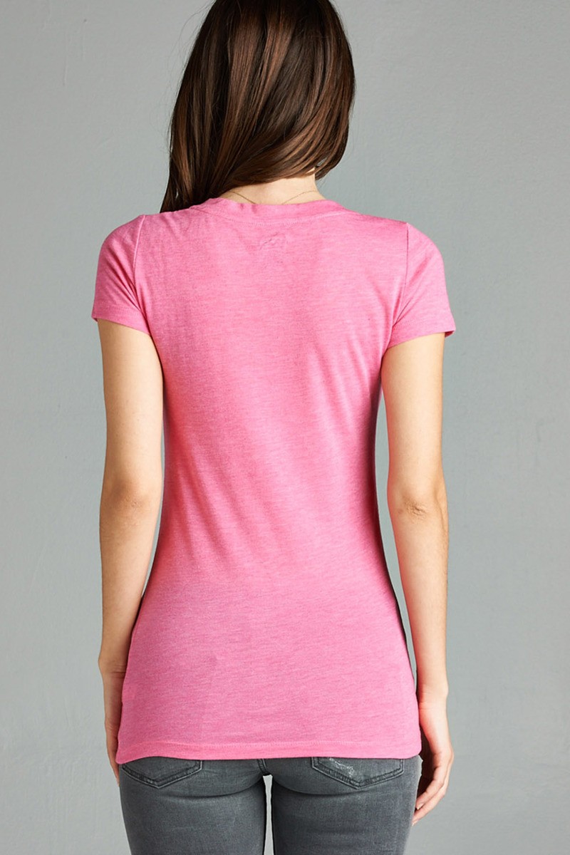 Open V-Neck Short Sleeve Basic T-Shirt