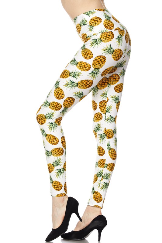Buttery Smooth High Waisted Ivory Pineapple Plus Size Leggings