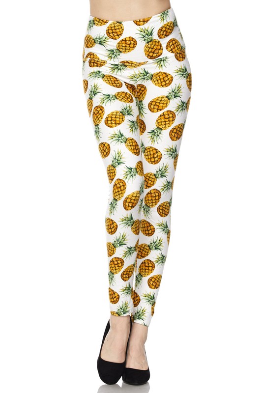 Buttery Smooth High Waisted Ivory Pineapple Plus Size Leggings