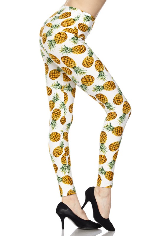Buttery Smooth High Waisted Ivory Pineapple Plus Size Leggings