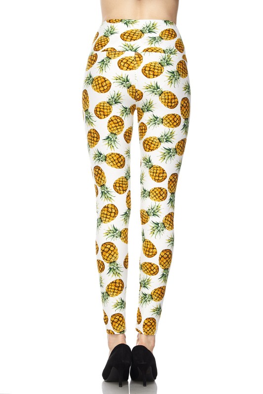 Buttery Smooth High Waisted Ivory Pineapple Plus Size Leggings