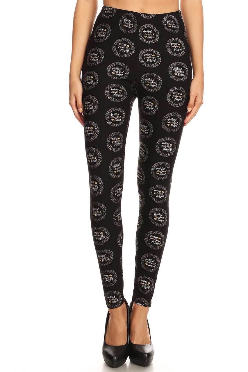 Buttery Smooth Grateful Thankful Blessed Thanksgiving Extra Plus Size Leggings - 3X-5X