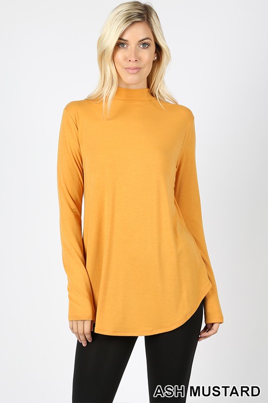 Premium Long Sleeve Mock Neck Round Hem Top