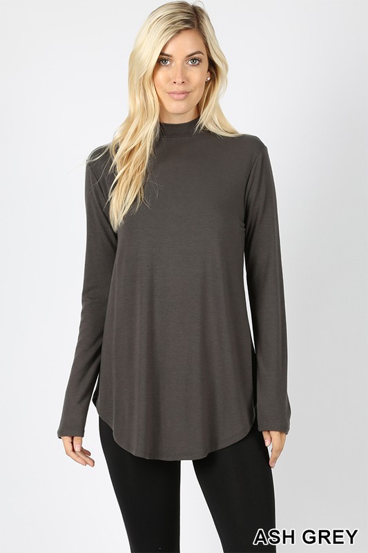 Premium Long Sleeve Mock Neck Round Hem Top