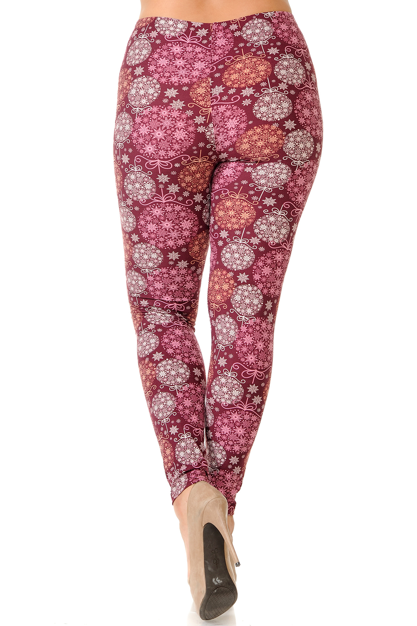 Buttery Smooth Pink Snowflake Ornaments Extra Plus Size Leggings - 3X-5X