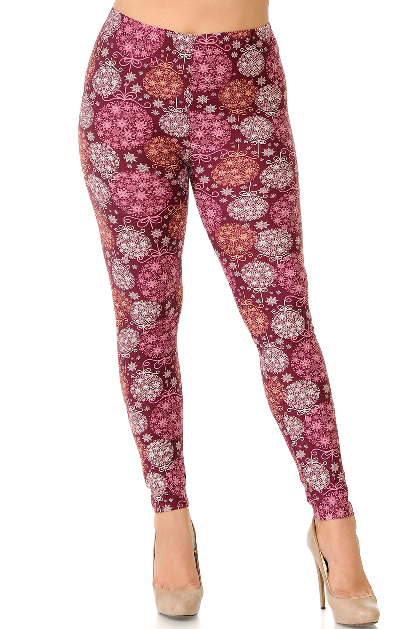 Buttery Smooth Pink Snowflake Ornaments Extra Plus Size Leggings - 3X-5X