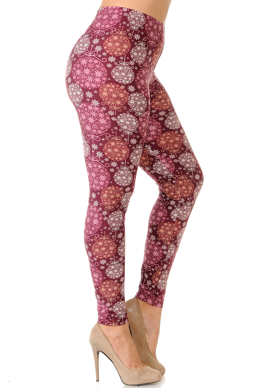 Buttery Smooth Pink Snowflake Ornaments Extra Plus Size Leggings - 3X-5X