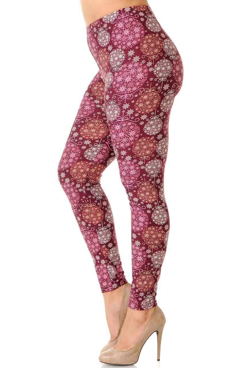 Buttery Smooth Pink Snowflake Ornaments Extra Plus Size Leggings - 3X-5X