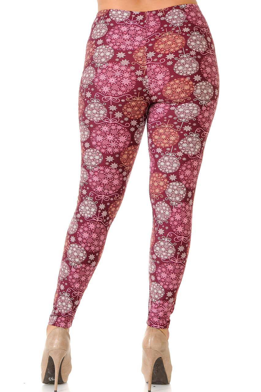 Buttery Smooth Pink Snowflake Ornaments Extra Plus Size Leggings - 3X-5X