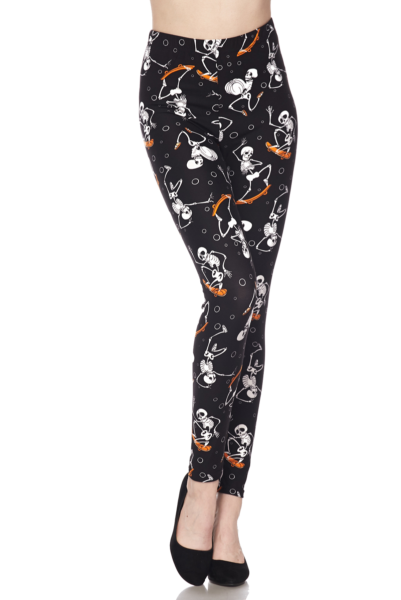 Buttery Smooth Skateboarding Skeletons Extra Plus Size Leggings - 3X-5X