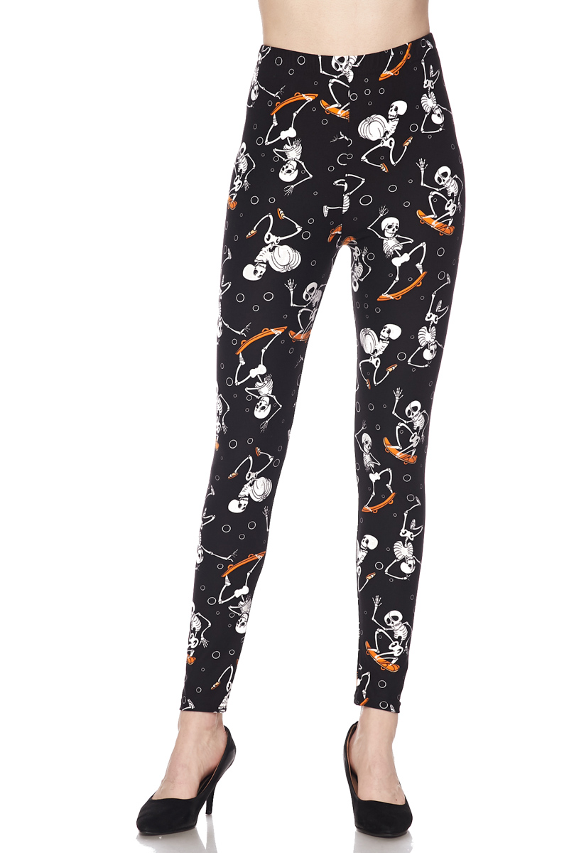 Buttery Smooth Skateboarding Skeletons Extra Plus Size Leggings - 3X-5X