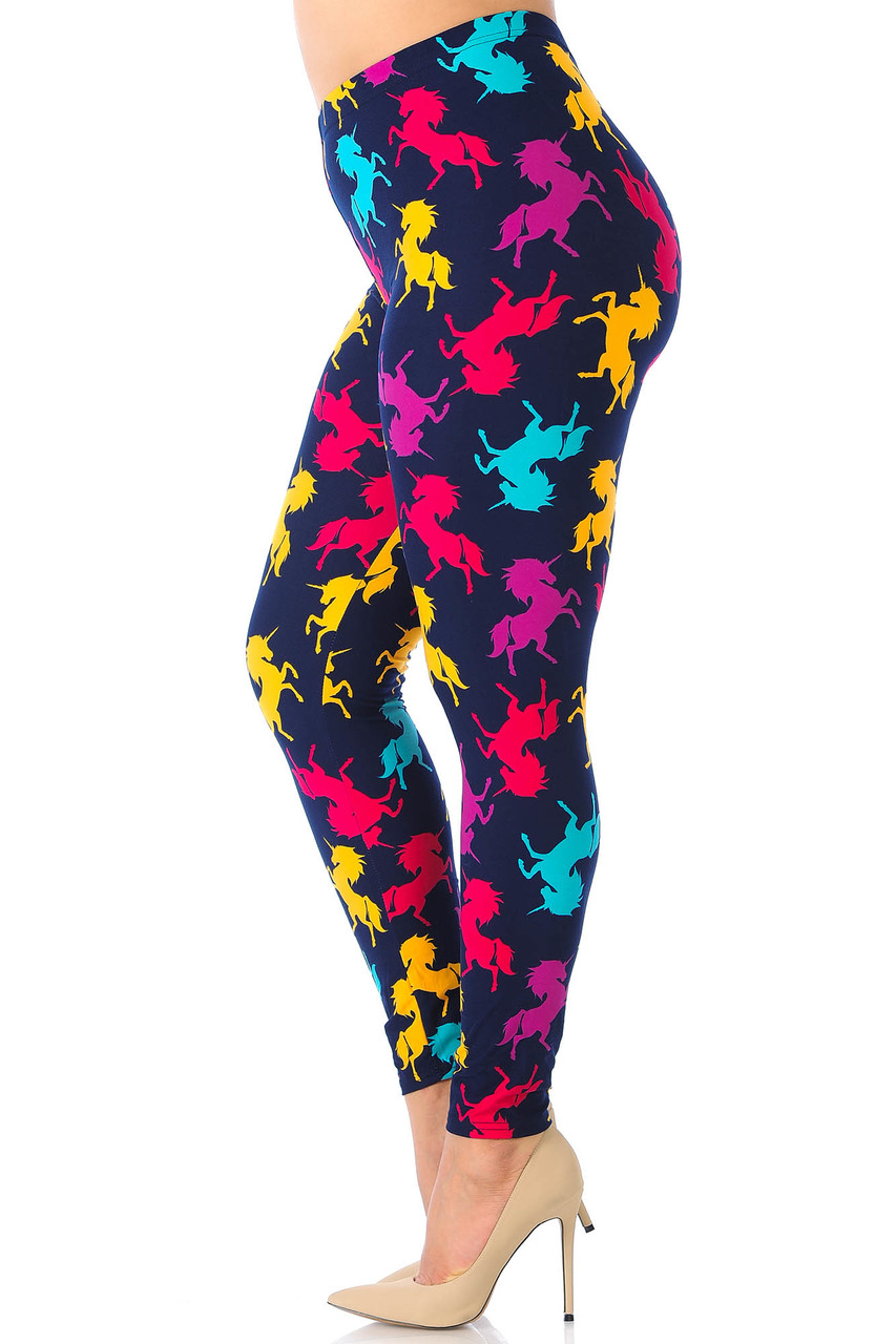 Buttery Smooth Colorful Unicorns Extra Plus Size Leggings - 3X-5X