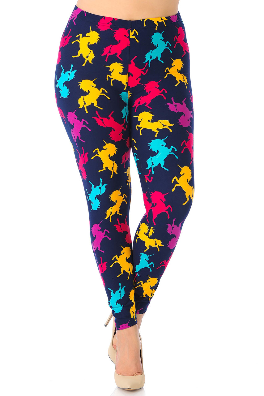 Buttery Smooth Colorful Unicorns Extra Plus Size Leggings - 3X-5X