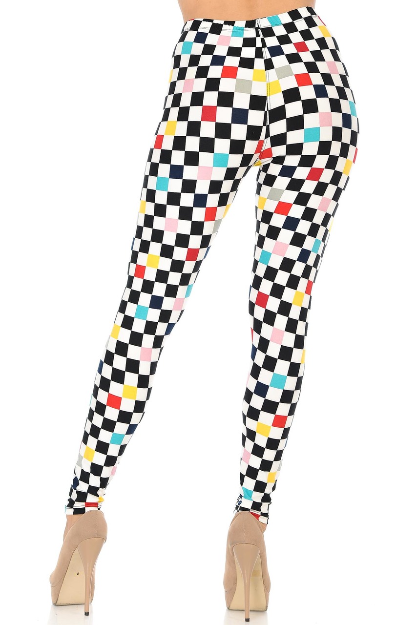 Buttery Smooth Color Accent Checkered Extra Plus Size Leggings - 3X-5X