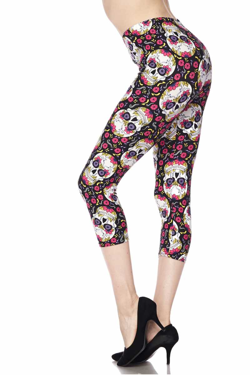 Buttery Smooth Pink Petal Sugar Skull Plus Size Capris
