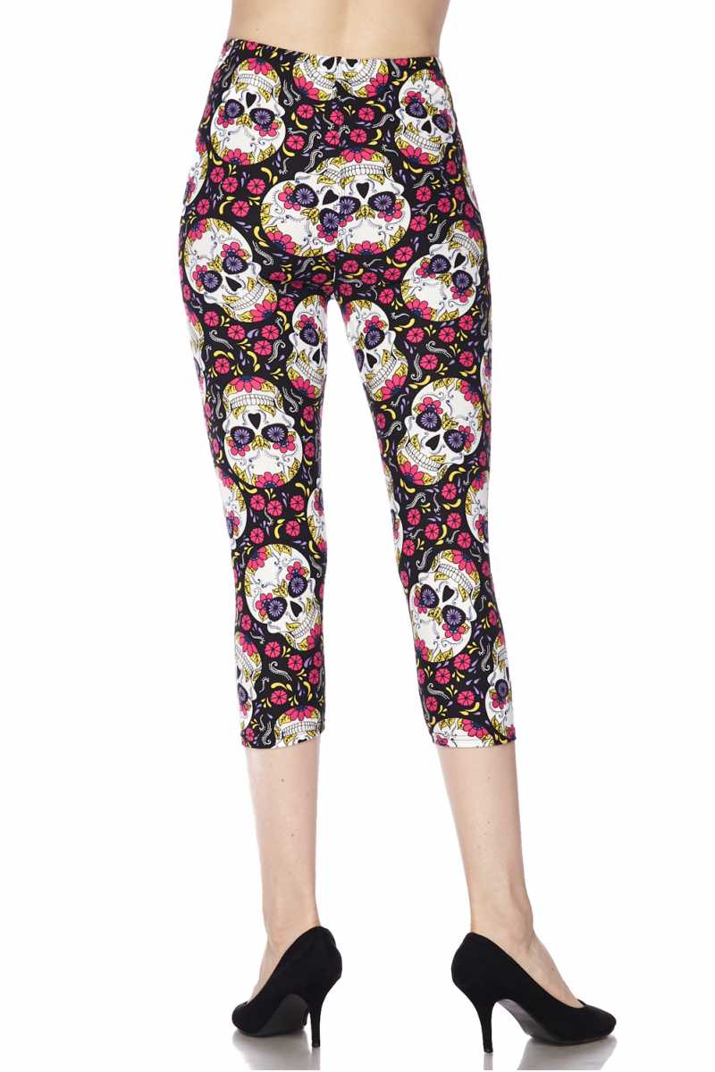 Buttery Smooth Pink Petal Sugar Skull Plus Size Capris