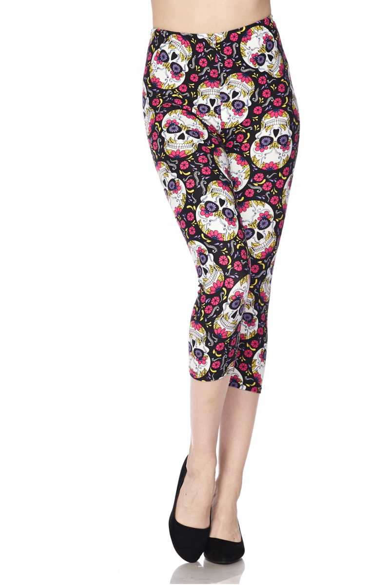 Buttery Smooth Pink Petal Sugar Skull Plus Size Capris