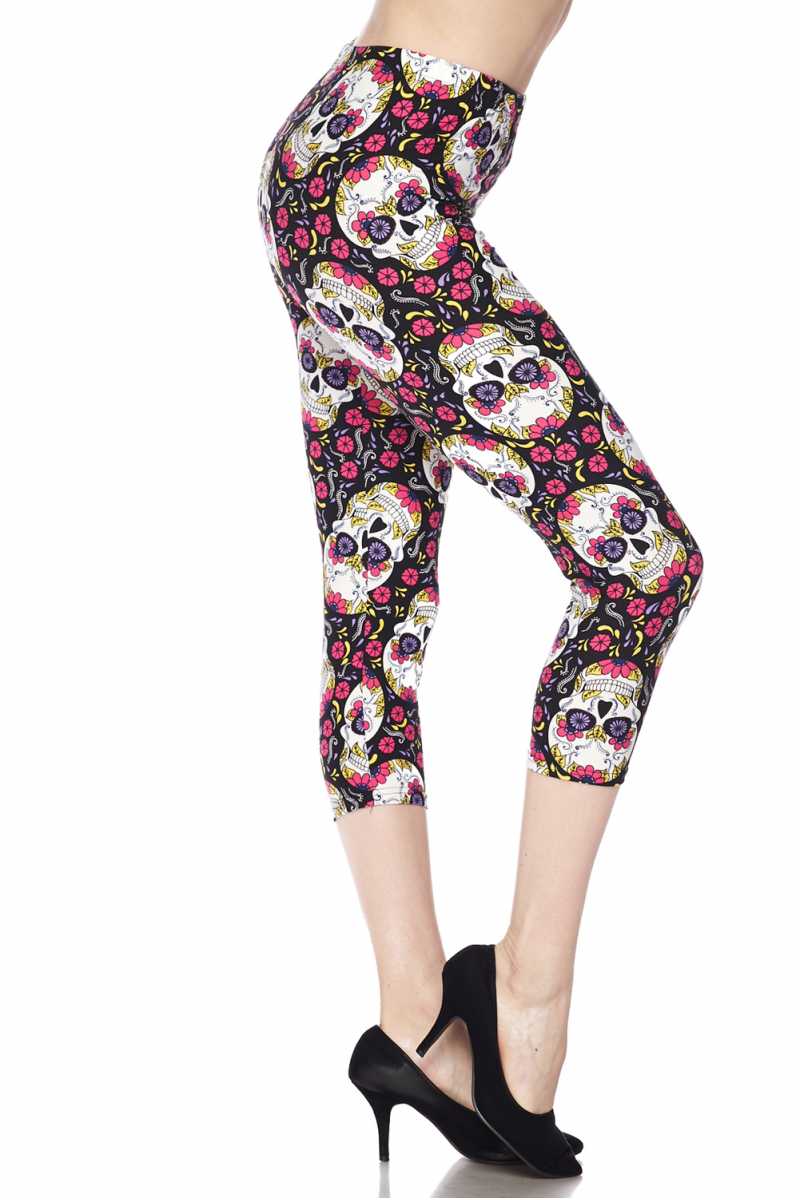 Buttery Smooth Pink Petal Sugar Skull Plus Size Capris
