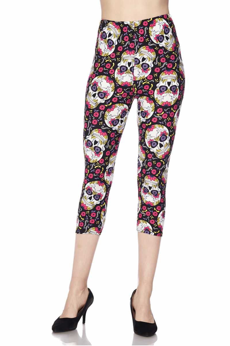 Buttery Smooth Pink Petal Sugar Skull Plus Size Capris