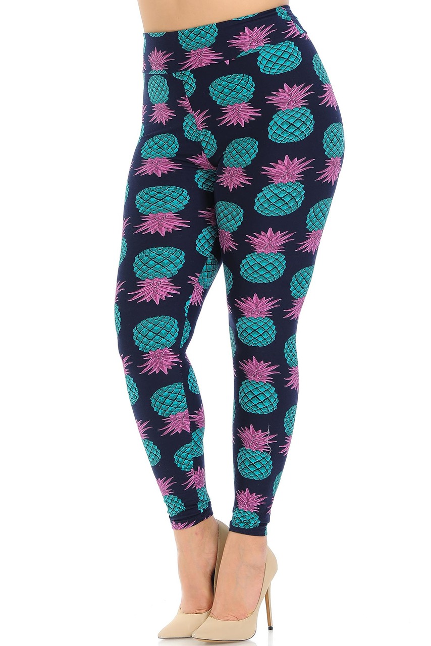 Buttery Smooth Teal Pineapple High Waisted Plus Size Leggings - EEVEE