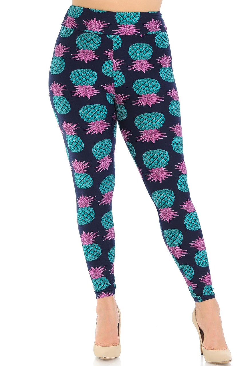 Buttery Smooth Teal Pineapple High Waisted Plus Size Leggings - EEVEE