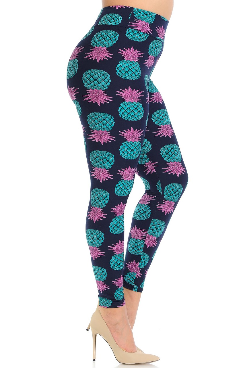 Buttery Smooth Teal Pineapple High Waisted Plus Size Leggings - EEVEE