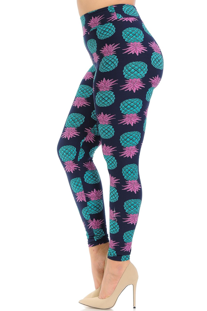 Buttery Smooth Teal Pineapple High Waisted Plus Size Leggings - EEVEE