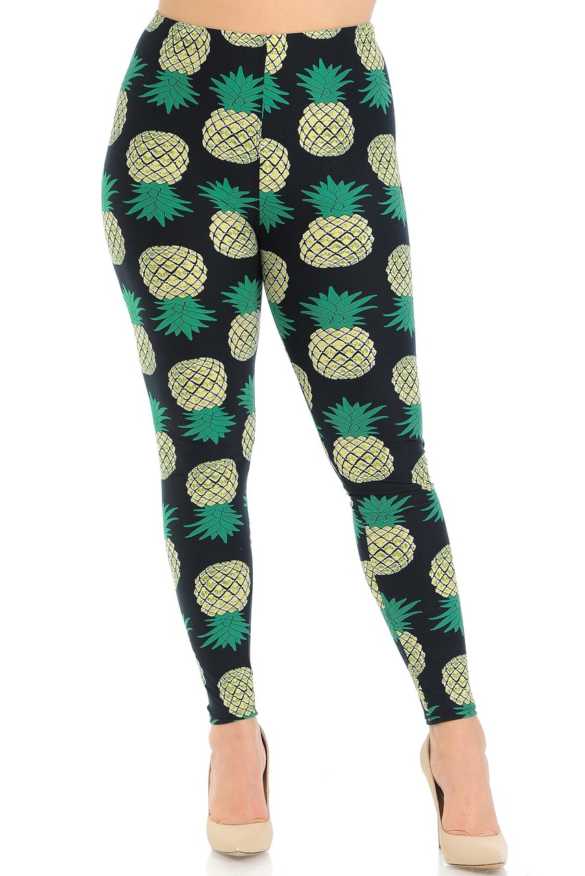 Buttery Smooth Green Pineapple Extra Plus Size Leggings - 3X-5X