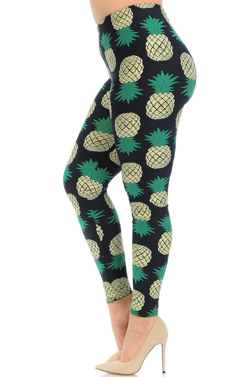 Buttery Smooth Green Pineapple Extra Plus Size Leggings - 3X-5X