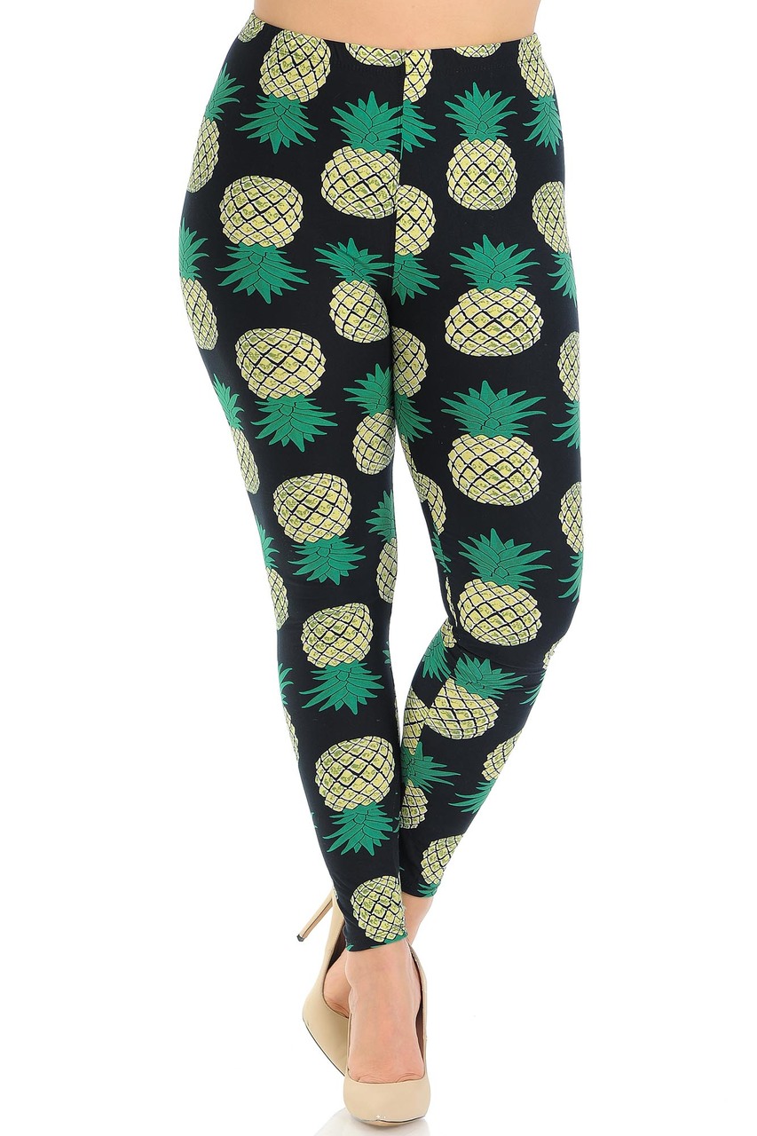 Buttery Smooth Green Pineapple Extra Plus Size Leggings - 3X-5X
