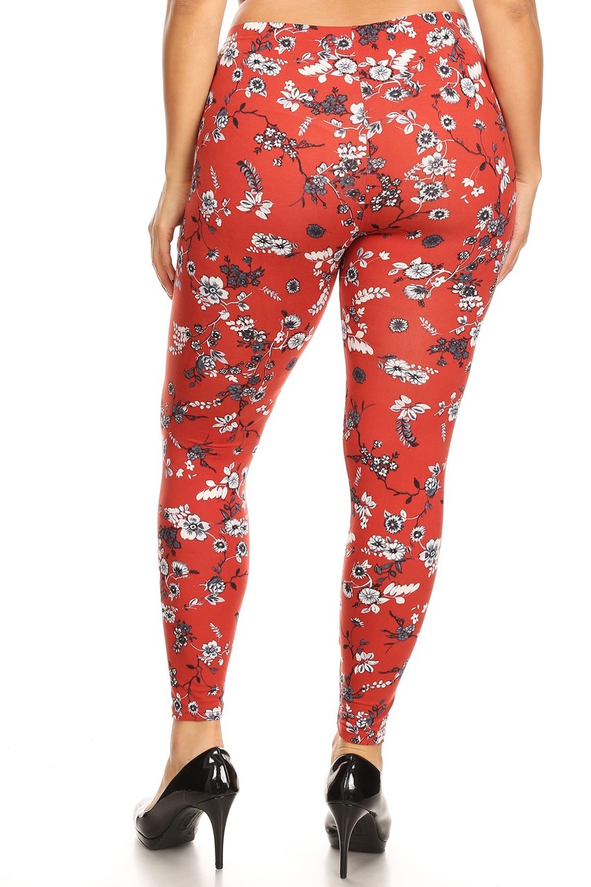 Buttery Smooth Ruby Red Spring Floral Plus Size Leggings