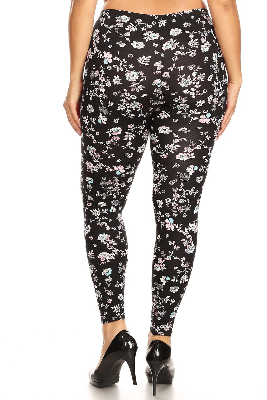 Buttery Smooth Ebony Spring Floral Plus Size Leggings